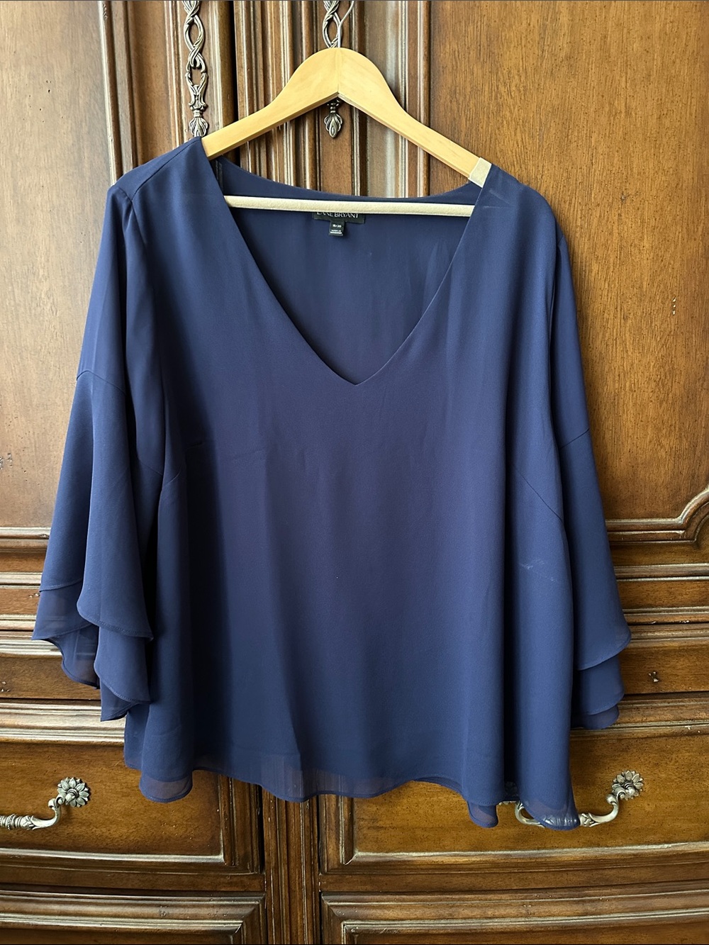 Lane Bryant Navy V-Neck Layered Flutter Sleeve Top